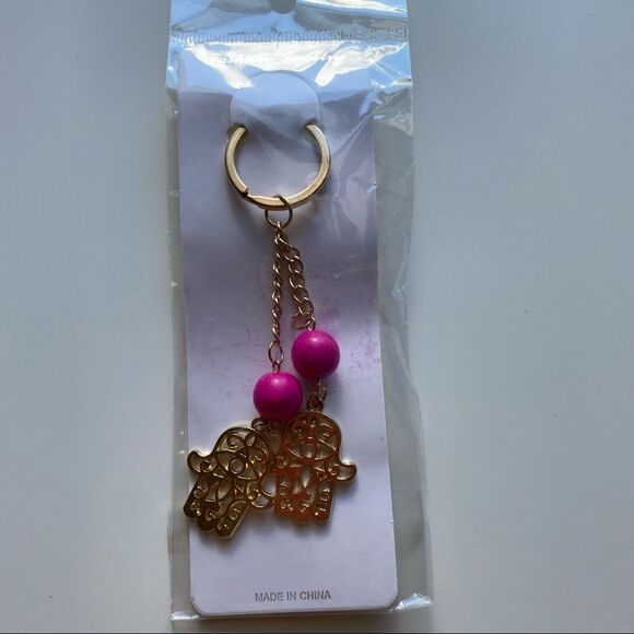 Hamsa Gold Red/Pink Beaded Keychain Fashion - Picture 10 of 11